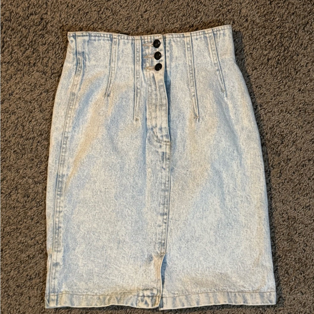 Vintage Gitano Express Light Blue Acid Wash Denim high waisted Pencil Skirt